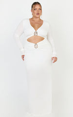 Dakota Maxi Dress - Long Sleeve V Neck Bodycon Dress in Cream