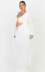 Dakota Maxi Dress - Long Sleeve V Neck Bodycon Dress in Cream