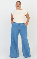 Emman Jeans - High Waisted Cotton Wide Leg Denim Jeans in Mid Blue