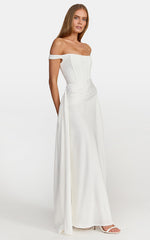 Darcie Maxi Dress - Off Shoulder Corset Draped Skirt Dress in Ivory
