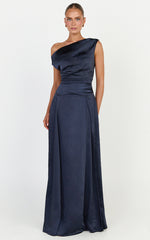 Helena Maxi Dress - Off Shoulder Godet Dress in Navy