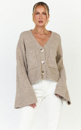 Becka Cardigan - Oversized Recycled Knitted Button Through Cardigan in Biscuit