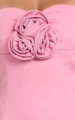 Odelle Mini Dress - Tulip Hem Cut Out 3D Floral Dress in Pink