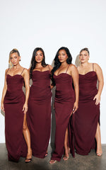 Zinnia Maxi Dress - Gathered Bust Side Split Dress in Wine