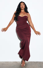 Zinnia Maxi Dress - Gathered Bust Side Split Dress in Wine