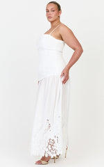 Everly Maxi Dress - Straight Neck Broderie Cut Out Hem Dress in White