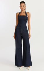 Nicky Top - Denim Hardware Buckle Halter Neck Top in Raw