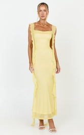 Rosha Midi Dress - Ruffle Strap Dress in Butter