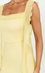 Rosha Midi Dress - Ruffle Strap Dress in Butter