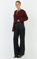 Nova Cardigan - Scallop Edge Button Down Cardigan in Wine