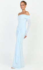 Waverly Maxi Dress - Long Sleeve Off Shoulder Dress in Blue