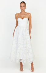 Gabriela Midi Dress - Strapless Lace Dress in White