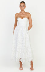 Gabriela Midi Dress - Strapless Lace Dress in White