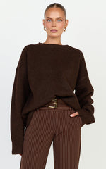 Amanda Jumper - Crew Neck Long Sleeve Knit Sweater in Chocolate