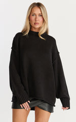 Kira Jumper - Crew Neck Oversized Knit Jumper in Black