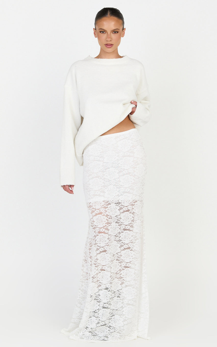Kamille Maxi Skirt - Lace Mermaid Hem Skirt in White