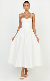 Seren Midi Dress - Corset Bodice Fit And Flare Dress in White
