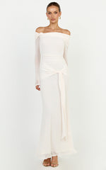 Waverly Maxi Dress - Long Sleeve Off Shoulder Dress in Cream