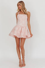 Party Fever Crisscross Back Mini Dress Jacquard Pink