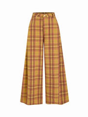 Flannel Check Button Wide Leg Trousers