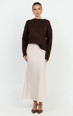 Amari Maxi Skirt - High Waisted Bias Cut Skirt in Oyster