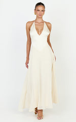 Skye Midi Dress - Deep V Neck Shift Dress in Butter