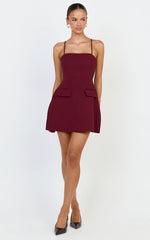 Katia Mini Dress - Strappy Corset A Line Dress in Wine