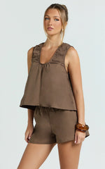 Ruby Two Piece Sets - Cotton Shell Top and Short Set in Chocolate