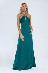 Gleam Dream Satin Maxi Dress Emerald