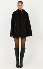 Saskia Coat - Double Breasted Short Wool Like Coat in Black