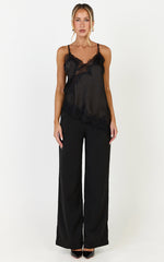 Ava Top - Lace Trim Asymmetrical Camisole Top in Black