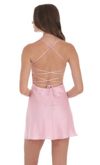 Satin Sequin Bust Dress in Pink