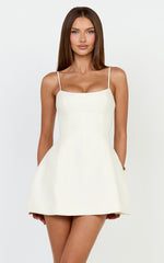 Carolina Mini Dress - Scoop Neck Panel Bodice Dress in Off White