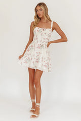 Seen The Light Tie Bust Mini Dress Floral Cream