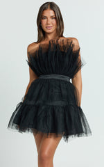 Amalya Mini Dress - Tiered Tulle Fit and Flare Dress in Black