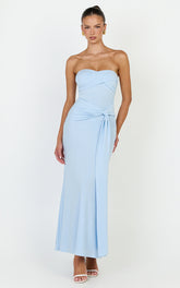 Aria Midi Dress - Strapless Tie Waist Dress in Light Blue