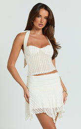 Arianne Top - Lace Halter Sweetheart Bustier Top in Ivory
