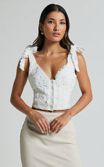 Artie Top - Tie Shoulder Lace Top in White