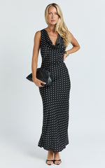 Blanca Midi Dress - Cowl Neck Bias Cut Dress in Black Polka Dot