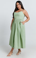 Braelyn Midi Dress - Scoop Neck Flare Dress in Sage