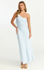 Calix Midi Dress - One Shoulder Slip Dress in Pale Blue