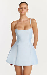 Carolina Mini Dress - Scoop Neck Panel Bodice Dress in Pale Blue