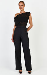 Carolyn Pants - High Waist Slim Straight Leg Tailored Pants in Black