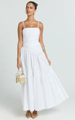 Dani Midi Dress - Asymmetrical Ruched Waisted in White