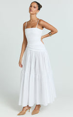 Dani Midi Dress - Asymmetrical Ruched Waisted in White
