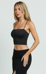 Delphine Top - Strap Straight Neck Top in Black