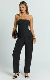 Ebby Jumpsuit - Strapless Barrel Leg Jumpsuit in Black