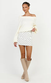 Eloise Skort - A Line Skort in White Polka Dot