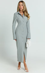 Genevieve Midi Dress - Slim Shirt Dress in Light Grey