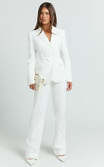 Harlee Blazer- Belted Cinch Waist Blazer in White